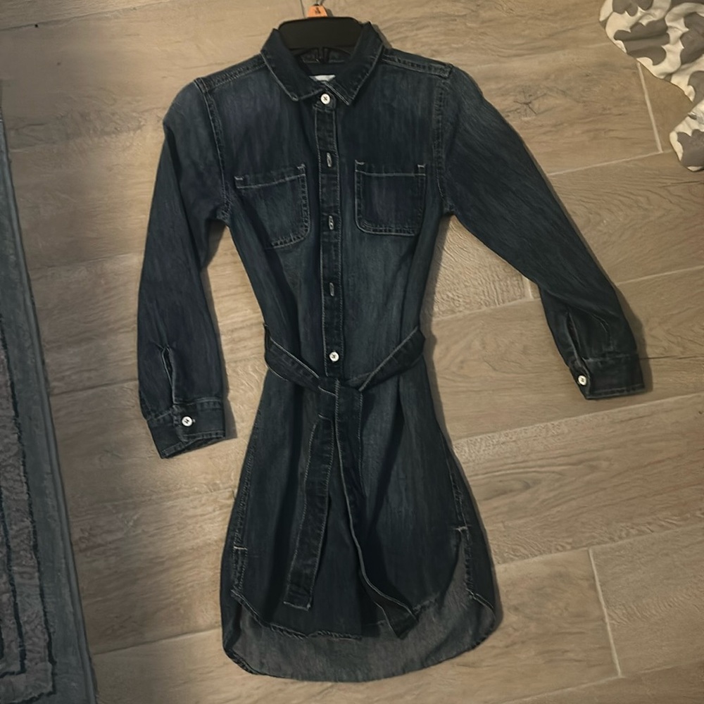 Old Navy Girls Long Sleeve Blue Denim Shirt Dress Belt Size M 8